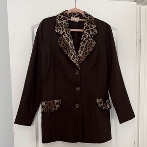 Leopard Trim Black Women's Coat